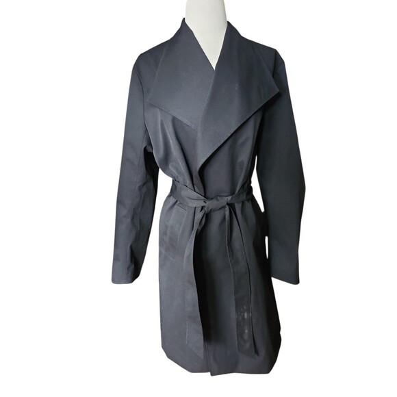 Badgley Mischka Belted Trench Coat Womens M Black Preppy Old Money Minimalist - Picture 1 of 9